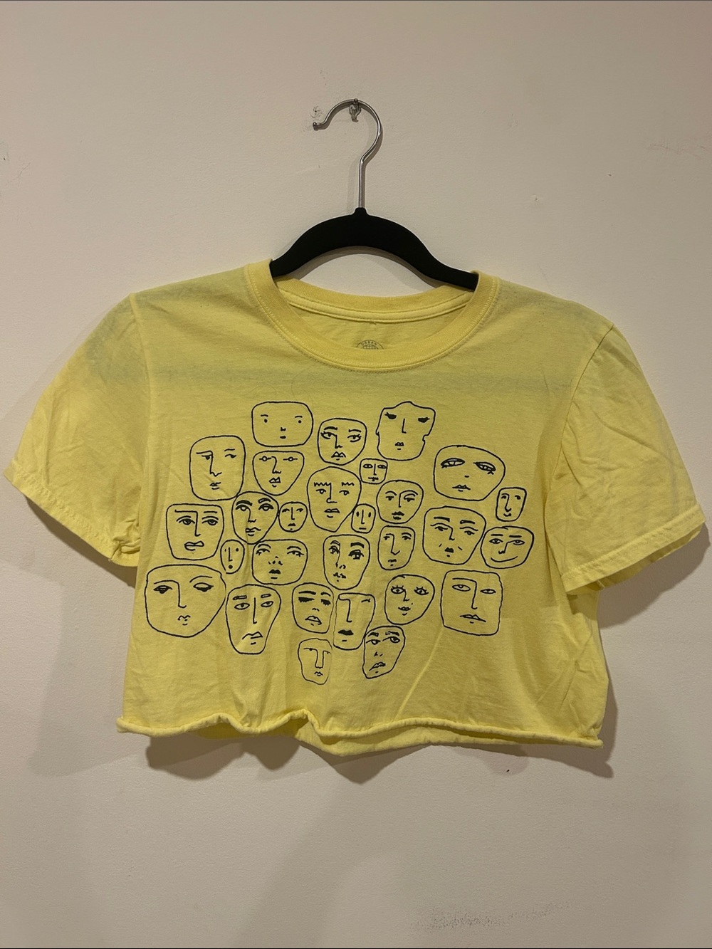 Urban Outfitters Yellow Faces Graphic Crop Tee